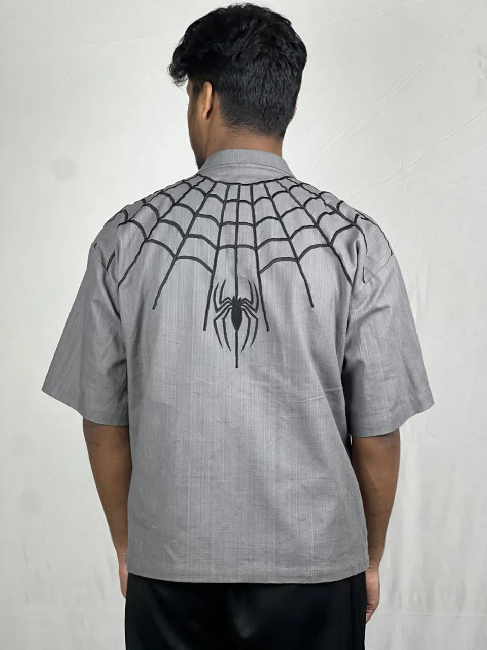 Grey Spider Embroidery Boxy Shirt back view