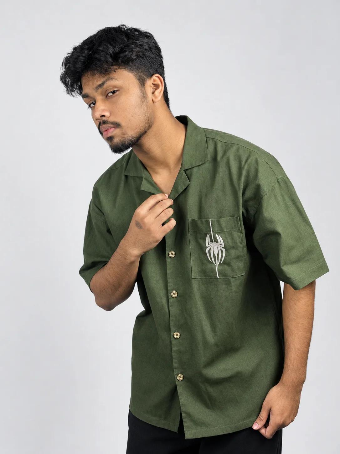 Green SPIDY Embroidery Boxy Shirt