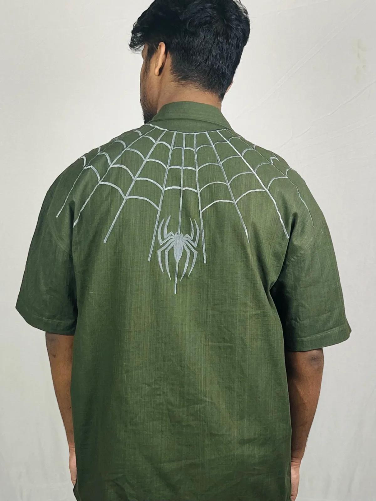 Green SPIDY Embroidery Boxy Shirt back view