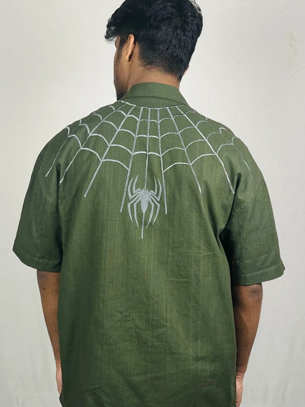 Green SPIDY Embroidery Boxy Shirt back view