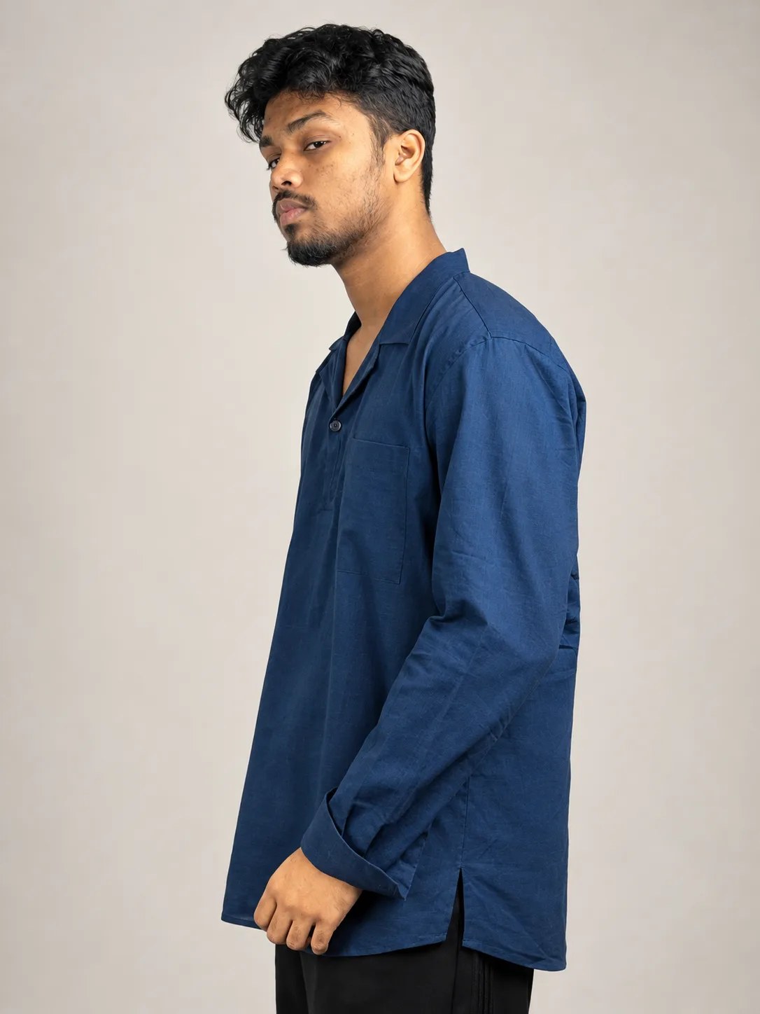 Navy Blue Relaxed Cotton Katua