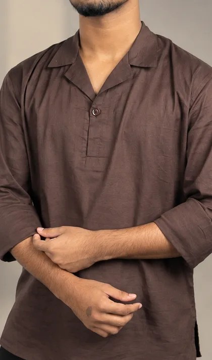Mocha Brown Camp Collar Cotton Katua back view
