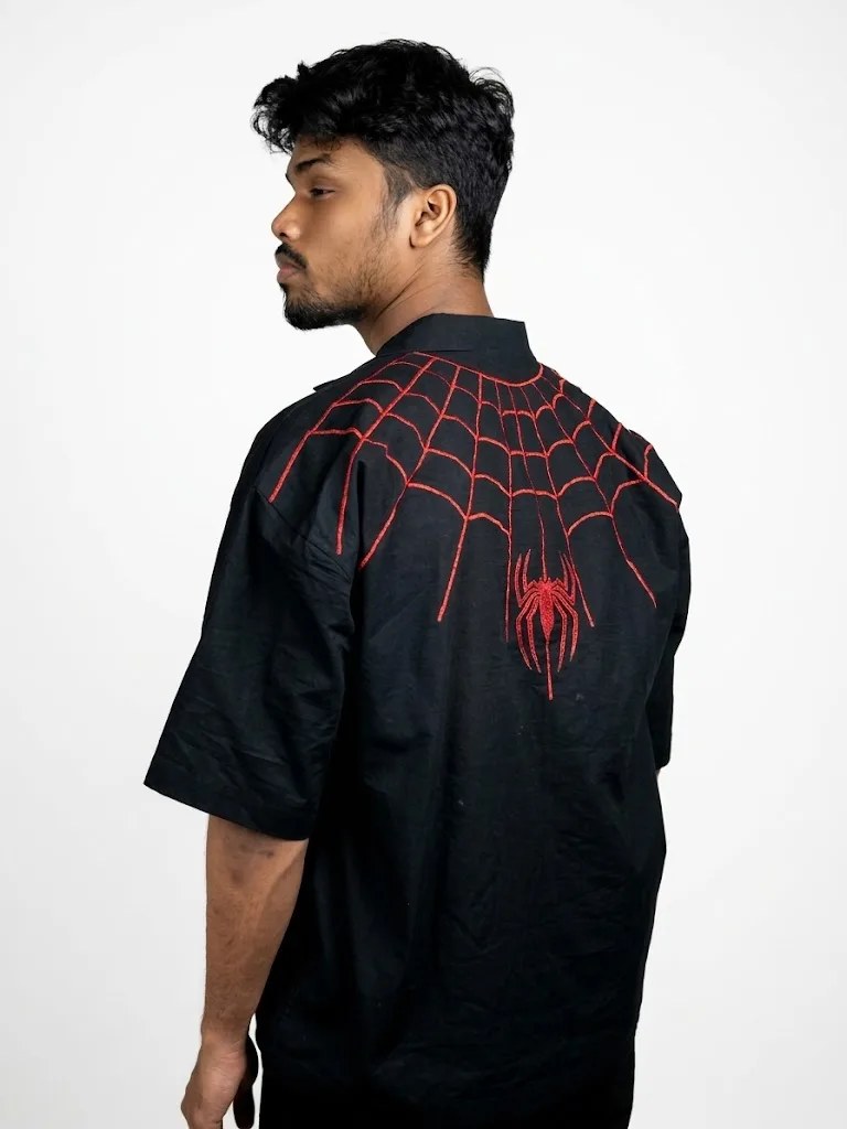 Black & Red Spider Embroidery Boxy Shirt back view